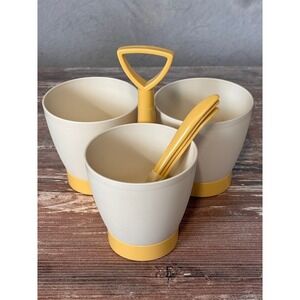 Vintage Tupperware Condiment‎ Caddy Server Tray Triple Compartment Yellow Handle